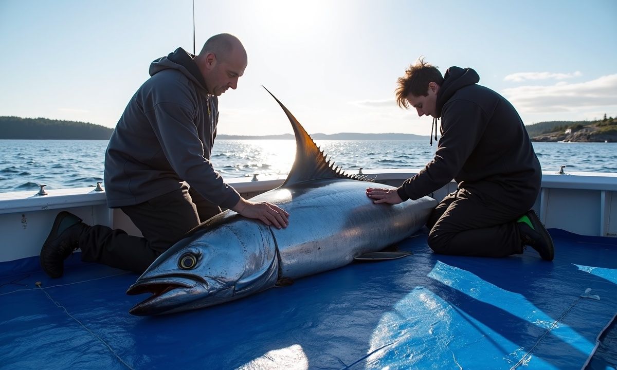 A rare giant bluefin tuna is accurately measured and officially confirmed by marine biologists using peer-reviewed scienti...